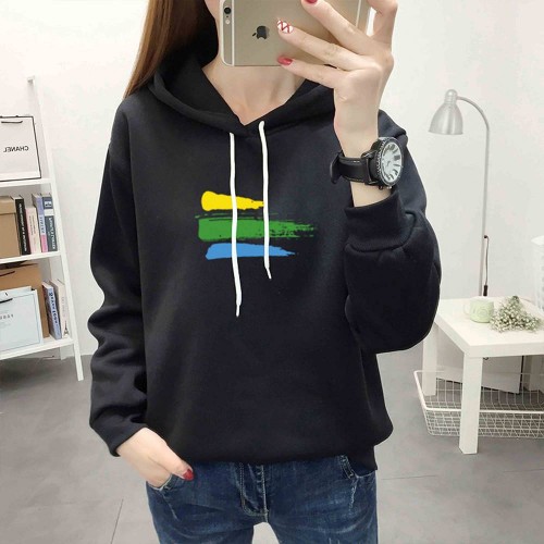 Leisure Style Printed Long Sleeve Cotton Women Hoodie - Black image