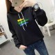Leisure Style Printed Long Sleeve Cotton Women Hoodie - Black image