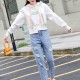 Retro Style Drawstring Letters Printed Long Sleeves Women Hoodie - White image