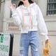 Retro Style Drawstring Letters Printed Long Sleeves Women Hoodie - White image