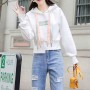 Retro Style Drawstring Letters Printed Long Sleeves Women Hoodie - White
