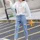 Retro Style Drawstring Letters Printed Long Sleeves Women Hoodie - White image