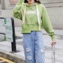 Retro Style Drawstring Letters Printed Long Sleeves Women Hoodie - Green