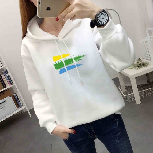 Leisure Style Printed Long Sleeve Cotton Women Hoodie - White image
