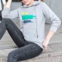 Leisure Style Printed Long Sleeve Cotton Women Hoodie - Grey