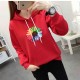 Urban Style Long Sleeve Sunflower Printed Drawstring Women Hoodie - Red image