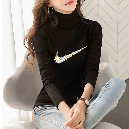 Leisure Style Full Sleeves Turtle Neck Women Sweater - Black image