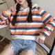 Stripes Printing Drawstring Loose Type Hoodie - Orange image