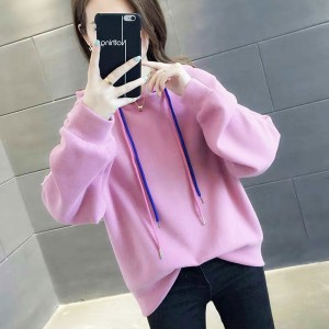 College Style Trendy Long Sleeve  Women Hoodie - Pink