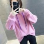 College Style Trendy Long Sleeve  Women Hoodie - Pink