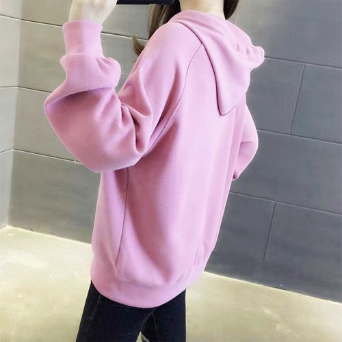 College Style Trendy Long Sleeve Women Hoodie - Pink image