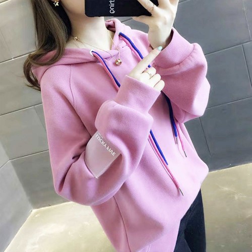 College Style Trendy Long Sleeve Women Hoodie - Pink image