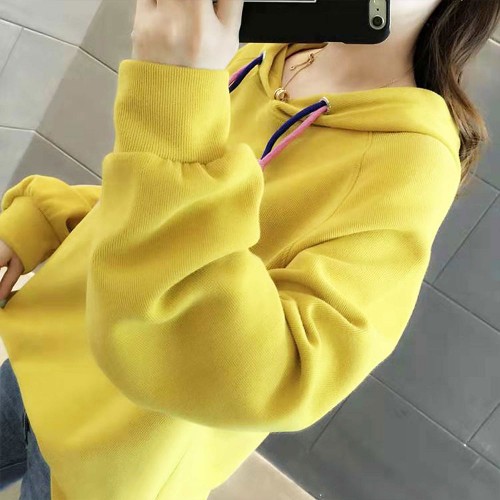 College Style Trendy Long Sleeve Women Hoodie - Yellow image