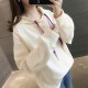 College Style Trendy Long Sleeve Women Hoodie - Cream image