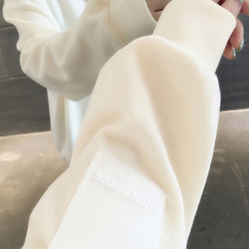 College Style Trendy Long Sleeve Women Hoodie - Cream image