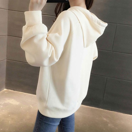 College Style Trendy Long Sleeve Women Hoodie - Cream image