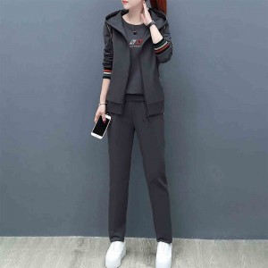 Casual Style Zipper Closure Women Hooded Tracksuit - Grey