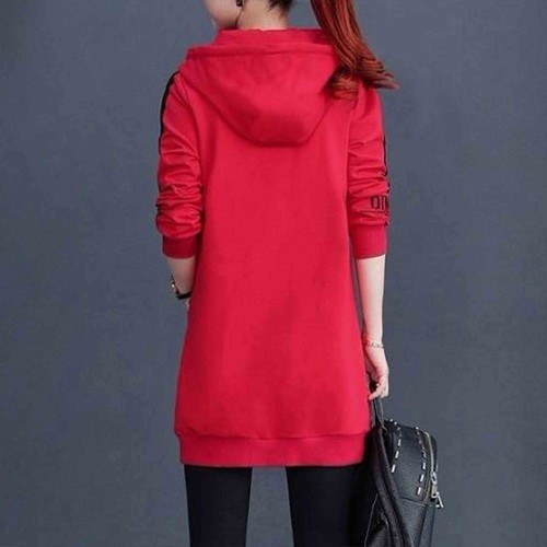 Casual Style Alphabet Printing Zip Up Long Hoodie - Red image