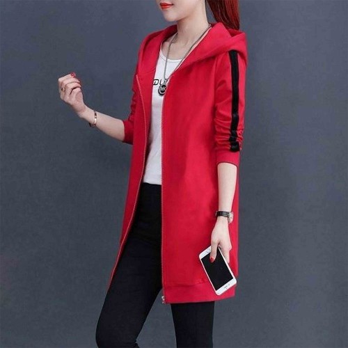 Casual Style Alphabet Printing Zip Up Long Hoodie - Red image