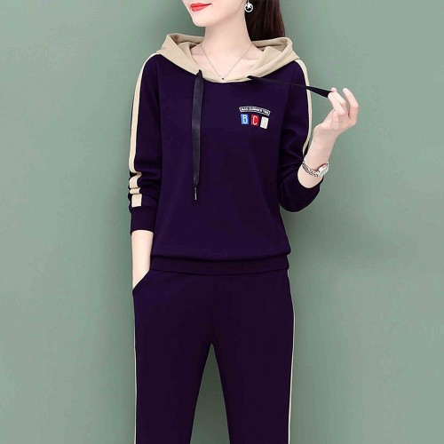 Sports Long Sleeve Drawstring Hooded Tracksuit - Blue image