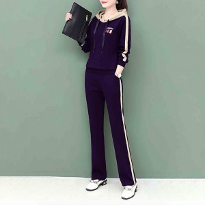 Sports Long Sleeve Drawstring Hooded Tracksuit - Blue