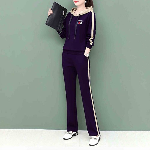 Sports Long Sleeve Drawstring Hooded Tracksuit - Blue image
