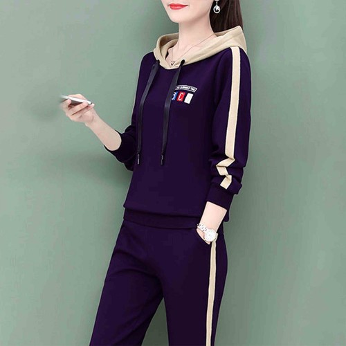 Sports Long Sleeve Drawstring Hooded Tracksuit - Blue image