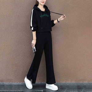 Casual Style  Drawstring Cotton Fabric  Hooded Tracksuit - Black