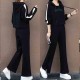 Casual Style Drawstring Cotton Fabric Hooded Tracksuit - Black image