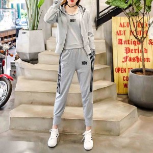 Sports Long Sleeve Alphabet Printing Three Piece Hooded Tracksuit - Grey