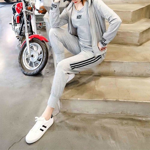 Sports Long Sleeve Alphabet Printing Three Piece Hooded Tracksuit - Grey image