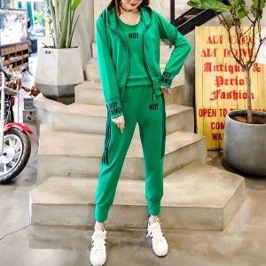 Sports Long Sleeve Alphabet Printing Three Piece Hooded Tracksuit - Green