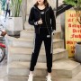 Sports Long Sleeve Alphabet Printing Three Piece Hooded Tracksuit - Black 