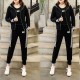 Sports Long Sleeve Alphabet Printing Three Piece Hooded Trick Suite - Black image