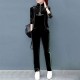 Sports Style Velvet Zip Closing High Neck Casual Tracksuit - Black image