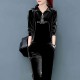 Sports Style Velvet Zip Closing High Neck Casual Tracksuit - Black image