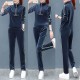 Sports Style Velvet Zip Closing High Neck Casual Tracksuit - Blue image