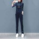 Sports Style Velvet Zip Closing High Neck Casual Tracksuit - Blue image