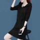 Elegant Style Mid Length Double Pocket Drawstring Hoodie - Black image
