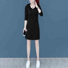 Elegant Style Mid Length Double Pocket Drawstring Hoodie - Black