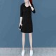 Elegant Style Mid Length Double Pocket Drawstring Hoodie - Black image