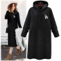 Mid Length Kangaroo Pocket Drawstring Long Sleeve Women Hoodie - Black