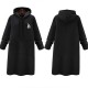 Mid Length Kangaroo Pocket Drawstring Long Sleeve Women Hoodie - Black image
