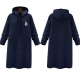 Mid Length Kangaroo Pocket Drawstring Long Sleeve Women Hoodie - Blue image