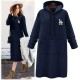 Mid Length Kangaroo Pocket Drawstring Long Sleeve Women Hoodie - Blue image