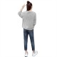 Retro Long Sleeve Cotton Fabric Round Neck Women Sweater - Grey image