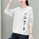 Retro Long Sleeve Cotton Fabric Round Neck Women Sweater - White image