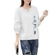 Retro Long Sleeve Cotton Fabric Round Neck Women Sweater - White image
