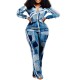 Urban Style Two Piece Geometric Print Zipper Sportswear - Light Blue image