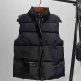 Leisure Style Zip & Button Closure Pockets Vest Shoulder Puffer Jacket - Black
